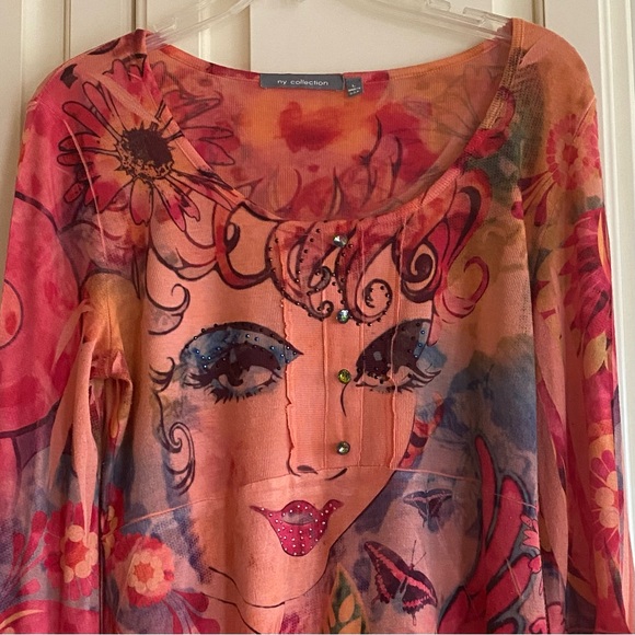 NY Collection Tops - NY Collection Vibrant Artistic Long Sleeve Top